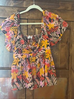 LOFT Floral Peplum Top - Pink, Yellow & Coral